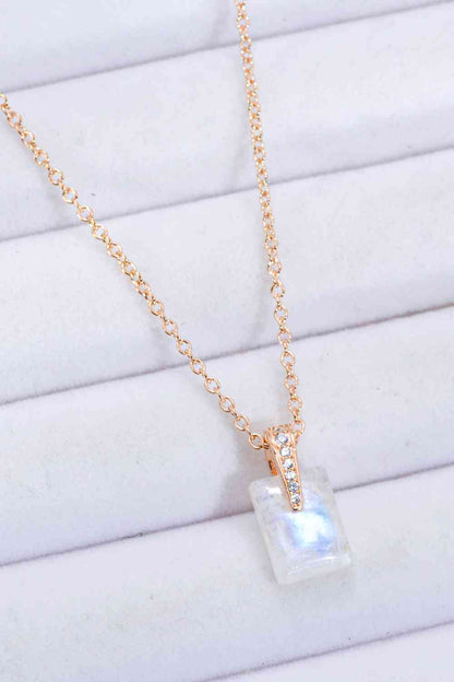 925 Sterling Silver Natural Rectangle Moonstone Pendant Necklace