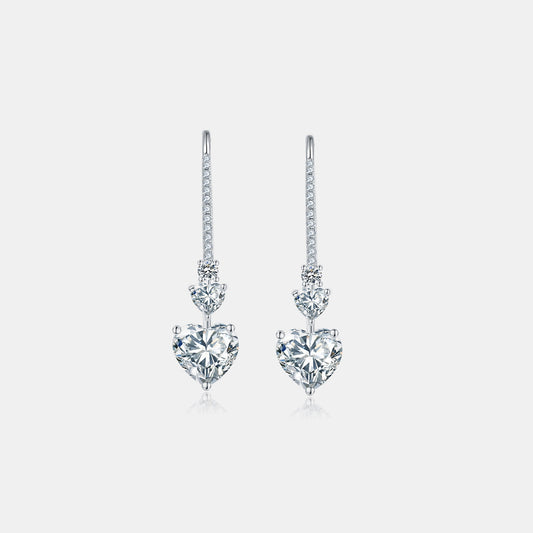 Moissanite Heart Drop Earrings 5.44 Carat 925 Sterling Silver